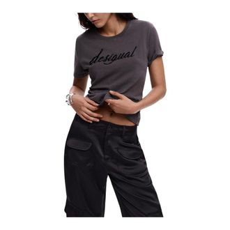 Desigual T-Shirts, female, Gray, Size: L Printed Short Sleeve Round Neck T-Shirt