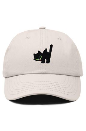 Dalix Blink Black Cat Dad Cap in Beige at Nordstrom