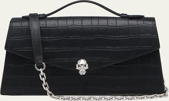 Alexander McQueen Skull Top-Handle Bag in Croc-Effect Leather