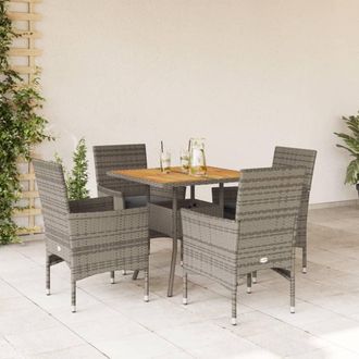 vidaXL Set De Comedor Jard&iacute;n 5 Pzas Con Cojines Rat&aacute;n Pe Acacia Gris Vidaxl