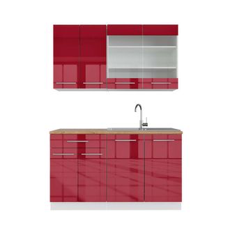 Vicco Cocina Para Solteros Fame-line, Burdeos Brillo Intenso/blanco, 140 Cm, Et Roble, Vicco