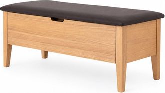 Woodek Banco OSLO 110 cm de roble macizo y cuero marr&oacute;n