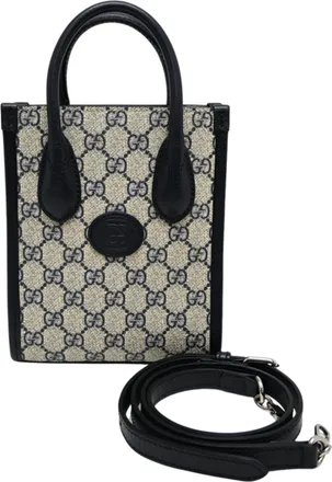 Gucci Beige Navy Gg Supreme Tote Bag (Pre-Owned)