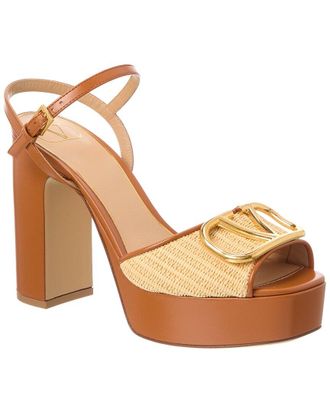 Valentino Vlogo Signature 115 Raffia & Leather Platform Sandal