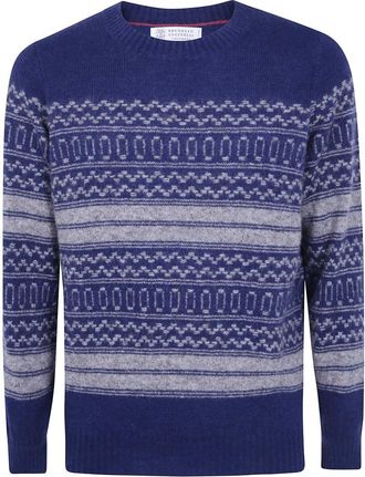 Brunello Cucinelli Trui - Heren - Ronde hals truien - Blauw - L - Truien & Vesten