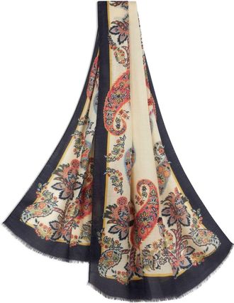 Etro paisley-print fringed scarf - women - Wool/Silk/Cashmere - One Size - Neutrals