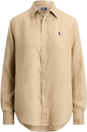 Polo Ralph Lauren Dames, Blouses & Shirts, Beige, Maat: 2XL Linnen