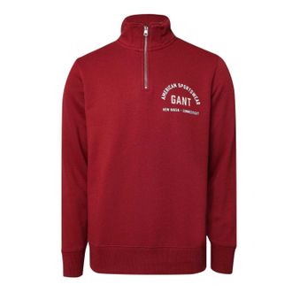 GANT Heren-sweatshirt met halve rits en print, normale pasvorm (Rood)