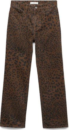 Mango Leopard Print Straight Leg Jeans in Chocolate at Nordstrom, Size 10