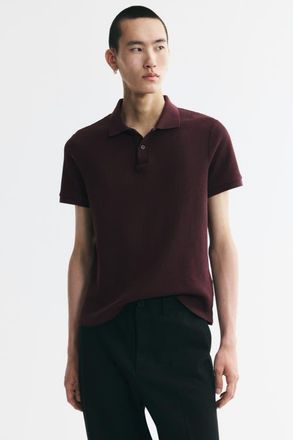 H&M Slim-fit Waffle-knit Polo Shirt in Burgundy at Nordstrom, Size Xx-Large