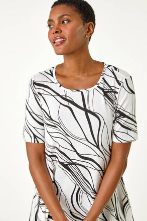 Roman Abstract Hanky Hem Stretch Tunic Top