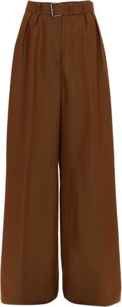 Dries Van Noten Neutral Wide-Leg Belted Wool-Blend Formal Pants