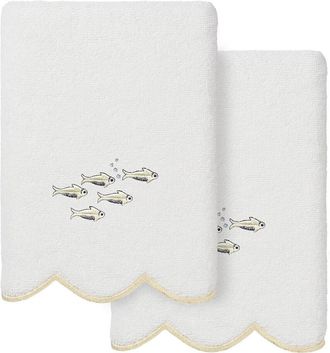 Linum Home Textiles 100% Turkish Cotton Fish School Scallop 2Pc Embellished Hand Towel Set