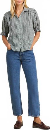 Trovata Gemma Ruffled Collar Blouse In Caspian Check