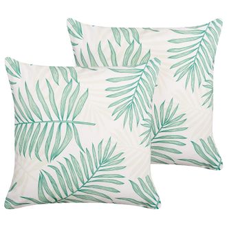 Beliani Beliani - Conjunto De 2 Cojines De Jard&iacute;n Almohada De Exterior 45 X 45 Cm Poli&eacute;ster Motivo Hojas Palmera Beige Y Verde Poggio