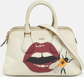 Bally White Leather Berekely Lip Print Bag