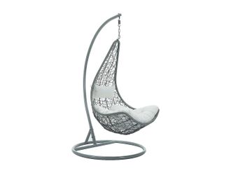 Vente-Unique Sill&oacute;n colgante de rat&aacute;n trenzado - Gris claro con cojines blancos - OROSI de MYLIA