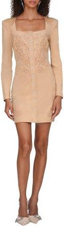 Avec Les Filles Western Embroidery Long Sleeve Faux Suede Dress in Biscuit at Nordstrom Rack, Size 14