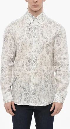 Brunello Cucinelli Camicia Button-down in Lino Motivo Paisley Brunello Cucinelli