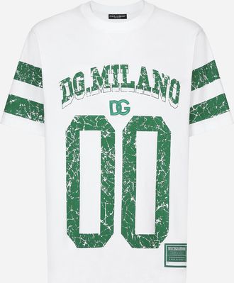 Dolce & Gabbana Cotton T-shirt With Logo Print - Man T-shirts And Polos White 46