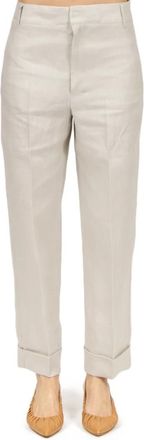 Max Mara Linnen Broek - Dames - Broeken - Grijs - 2XL - Linnen - Broeken