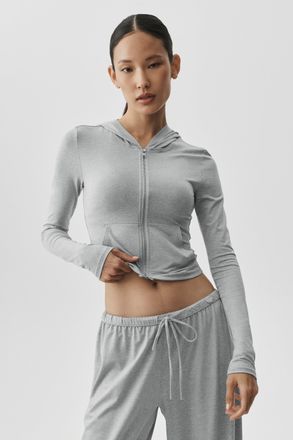 Alo Alosoft Finesse Full Zip Fitted Hoodie in Vintage Athletic Heather, Size: Medium