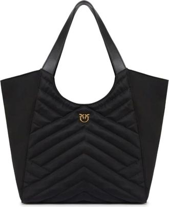 Pinko Shopping Bags, female, Black, ONE SIZE, Logo Tote Bag