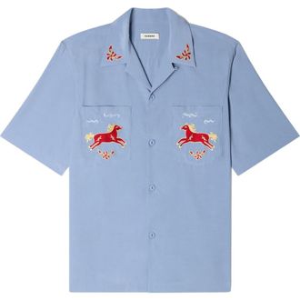 Sandro Embroidered horse loose-fit shirt in Blue at Nordstrom, Size X-Small