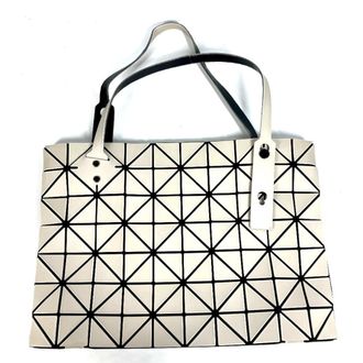 Issey Miyake Beige Black Leather Pvc Shoulder Bag Tote Bag (Pre-Owned)