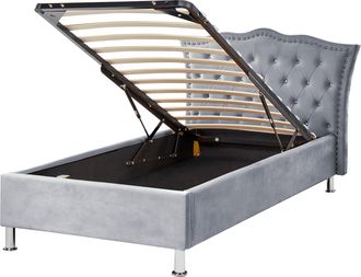 Beliani Beliani - Cama Con Almacenaje De Terciopelo Gris Plateado 90 X 200 Cm Botones Metz