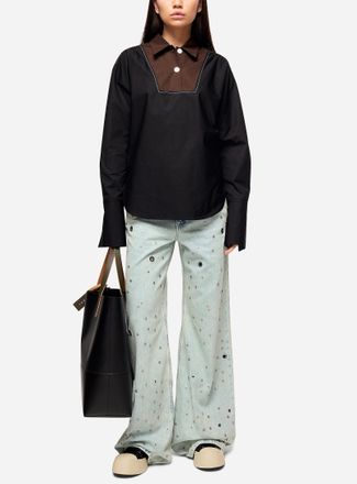 Marni Womens Studs and eyelets wide-leg jean