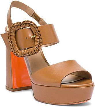 Santoni Leather High-Heel Sandal with Woven Buckle in Light Brown at Nordstrom, Size 10.5