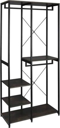 Woltu Attaccapanni Stand Appendiabiti con Scaffali Legno Metallo 90x40x204.5cm Nero + Rovere Scuro - Woltu
