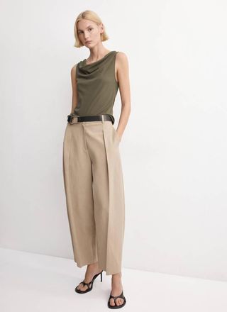 Mango Top avvitato collo drappeggiato kaki - Donna - XS - MANGO