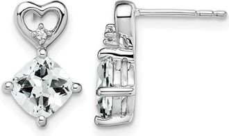 Diamond2Deal 14k White Gold White Topaz and Diamond Heart Earrings