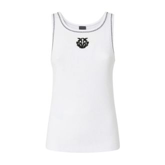 Pinko Sleeveless Tops, female, White, Size: M Embroidered Crest Sleeveless Tank Top