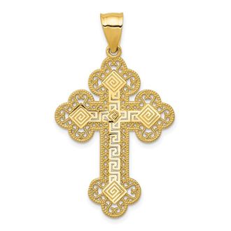 Diamond2Deal 14k Yellow Gold Budded Greek Key Cross Pendant