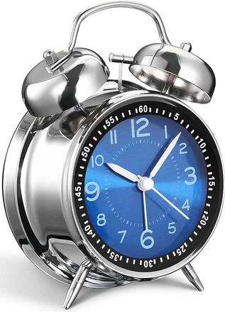 OEM Reloj Despertador Vintage De Doble Campana Para Personas Que Duermen Profundamente, Acabado Met&aacute;lico Azul Joya, Silencioso, Sin Tictac, Funciona Con P