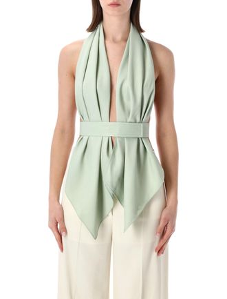 Alberta Ferretti Draped White Scarf Draped Fluid Top