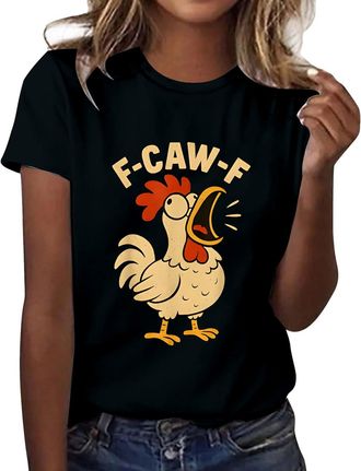 Generic F-CAW-F Funny T-Shirt for Womens Scream Chicken Humor Summer Tops Crazy Screaming Chicken F CAW F Tshirts Short Sleeve Crew Neck Tee Shirts Female Str