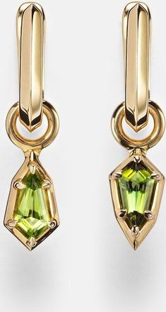 Stone and Strand Knife Edge Shield 14kt gold hoop earrings with green tourmaline