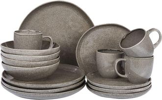 Beliani Beliani - Conjunto De 16 Piezas De Gres Gris Vajilla 4 Personas A Mano Esmalte Costmary