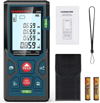 OEM Tel&eacute;metro L&aacute;ser Digital Hanmatek Lm50 De 100 M, Mide Longitud, &Aacute;rea, Volumen Y Aplica El Teorema De Pit&aacute;goras, Con Pantalla Lcd Retroiluminada Y Prote