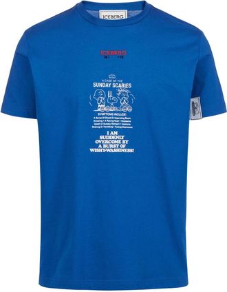 Iceberg Tops, Heren, Blauw, XL, Slim fit zaphyre t-shirt van stof met Peanuts borduursel en logo op de achterkant