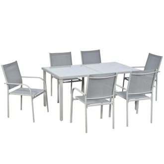 OUTSUNNY 7 Piece Garden Dining Set - Steel Outdoor Table and Chairs - Grey | TJ Hughes