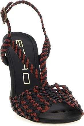 Etro Womens Woven Two-Tone Heel Sandal Brown Polyurethane Leather Sole
