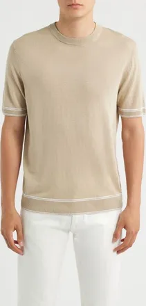 BOSS Norberto Linen Blend Short Sleeve Sweater in Open Beige at Nordstrom, Size Xx-Large