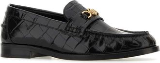 Versace Womens Crocodile-Embossed Leather Loafer Black