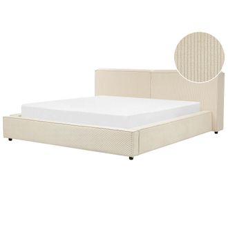 Beliani Cama Cl&aacute;sica Tapizada De Pana Somier De L&aacute;minas Beige 180 X 200 Linards