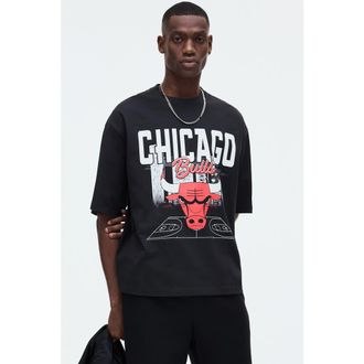 H&M Oversized Fit Printed T-shirt in Black/nba at Nordstrom, Size X-Large